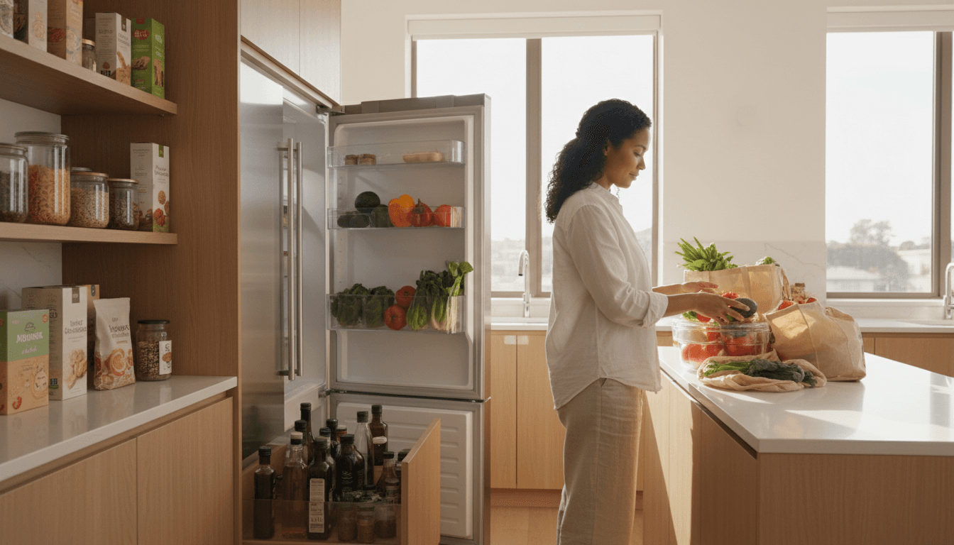 Two people organizing and decluttering a kitchen pantry together
